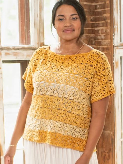 A Berroco Isola Crochet Pattern - Nacre Top (PDF) crochet pattern on sale at Little Knits