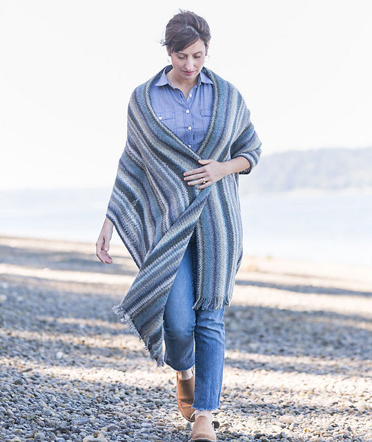 A Churchmouse Yarns and Teas Pattern - Striped Linen Stitch Wrap & Scarf (PDF) Knitting Pattern on sale at Little Knits