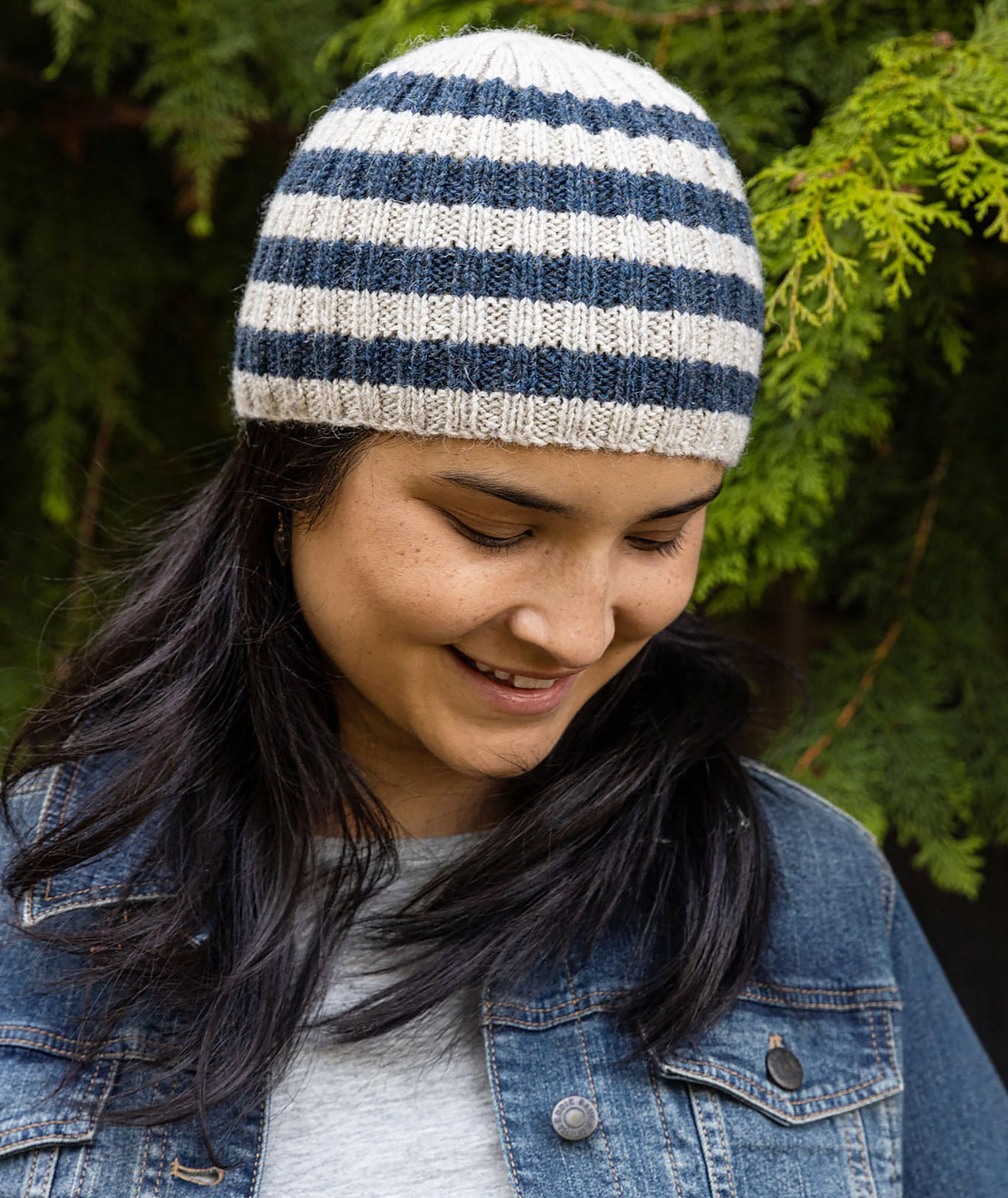 A Churchmouse Yarns and Teas Pattern - Striped Ribbed Beanie (PDF) Knitting Pattern on sale at Little Knits