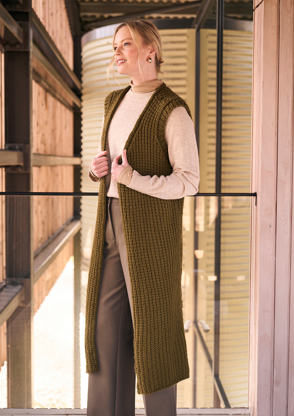 A Mode at Rowan Chunky Wool Pattern - Southwold Sleeveless Long Coat + Salle Snood (PDF)