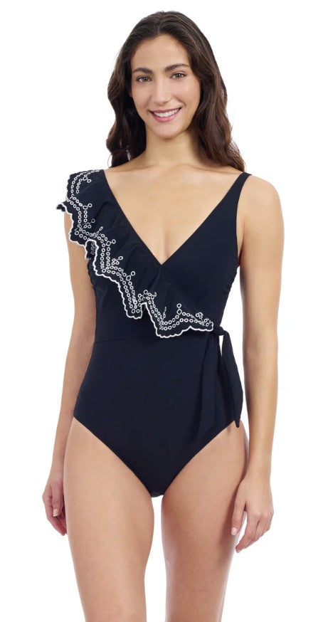Profile By Gottex Lola V-Neck Surplice Ruffle One Piece Swimsuit