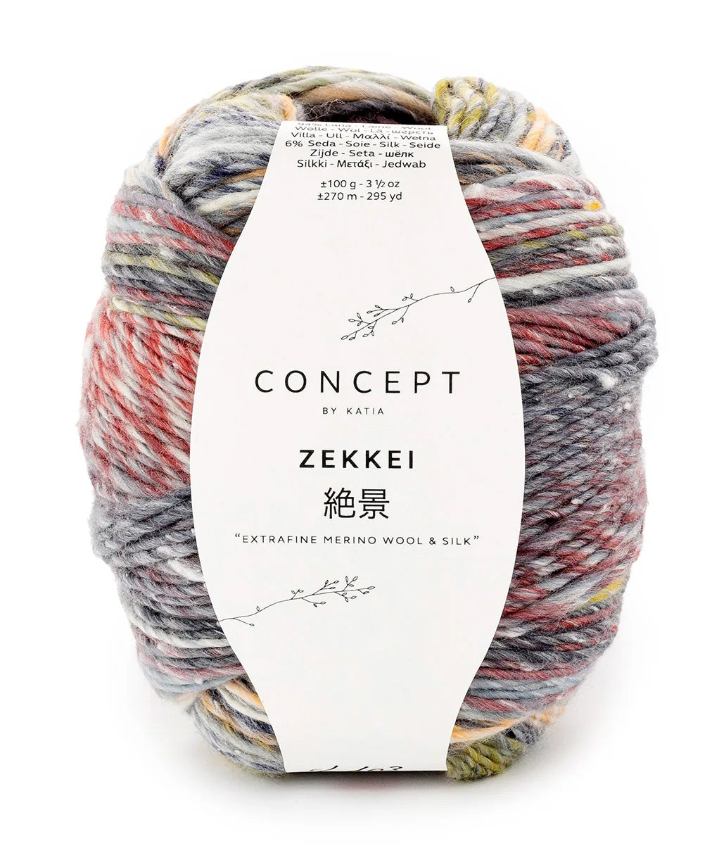 Katia Concept Zekkei - Grey-Orange-Red (Color #103) Knitting and Crochet Yarn on sale at Little Knits