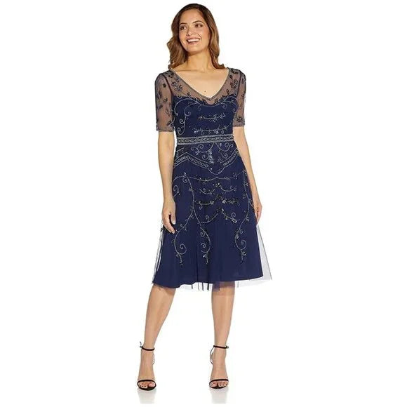 adrianna papell women's beaded midi dress Adrianna Papell Beaded Detail Halter Midi Sheath Dress