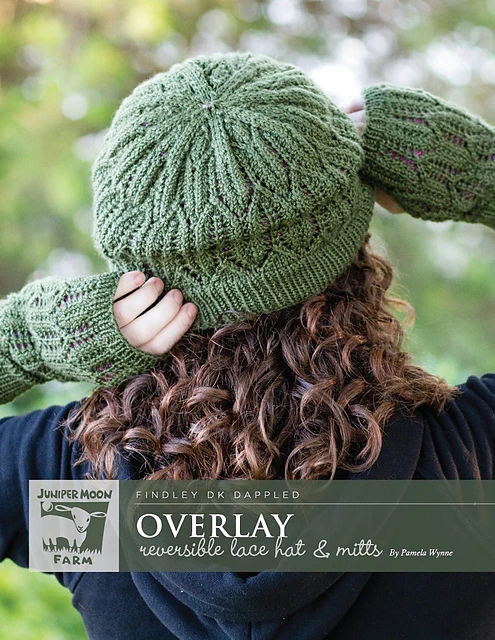 A DK Weight Yarn Pattern - Overlay Reversible Lace Hat and Mitts