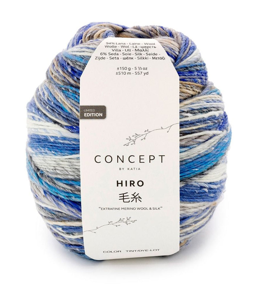 Katia Concept Hiro - Blue Stone Grey (Color #204) - BIG 150 Gram Skeins of Merino Extrafine and Silk Yarn