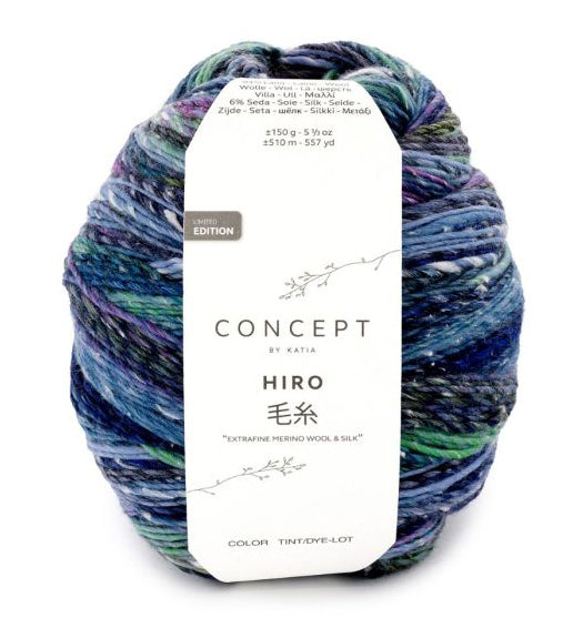 Katia Concept Hiro - Blue Green Lilac (Color #204) - BIG 150 Gram Skeins of Merino Extrafine and Silk Yarn