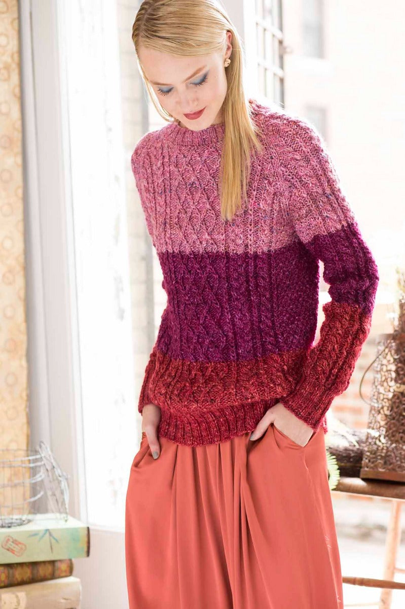 A Noro Kashirukuru or Silk Garden Solo Pattern - Colorblock Fisherman's Sweater (PDF)