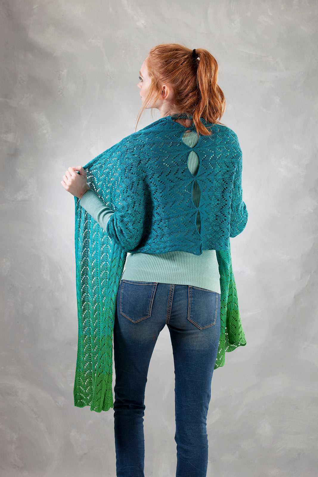 FREE with Purchase of TWO balls of Trendsetter Transitions - 5300-L Fantail Collared Wrap Pattern (PDF)