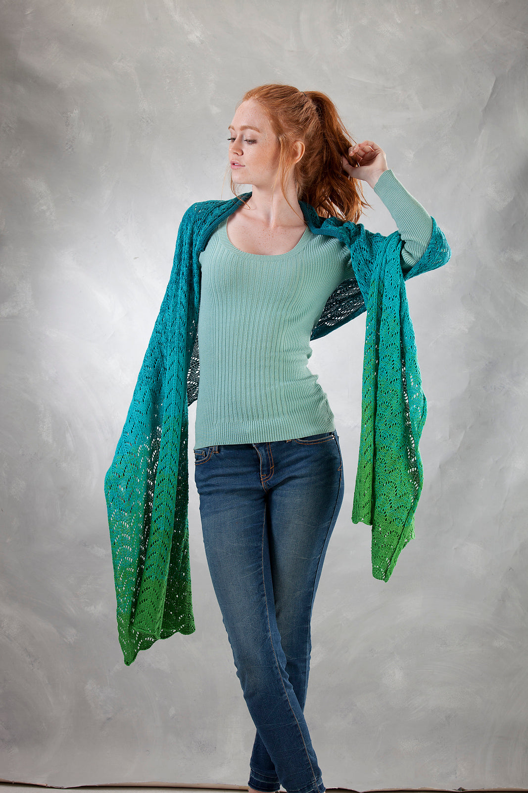 FREE with Purchase of TWO balls of Trendsetter Transitions - 5300-L Fantail Collared Wrap Pattern (PDF)