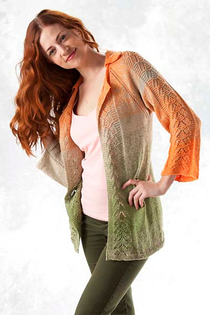 FREE with Purchase of TWO balls of Trendsetter Transitions - 5402E Neck Down Lace Panel Cardigan Pattern (PDF)
