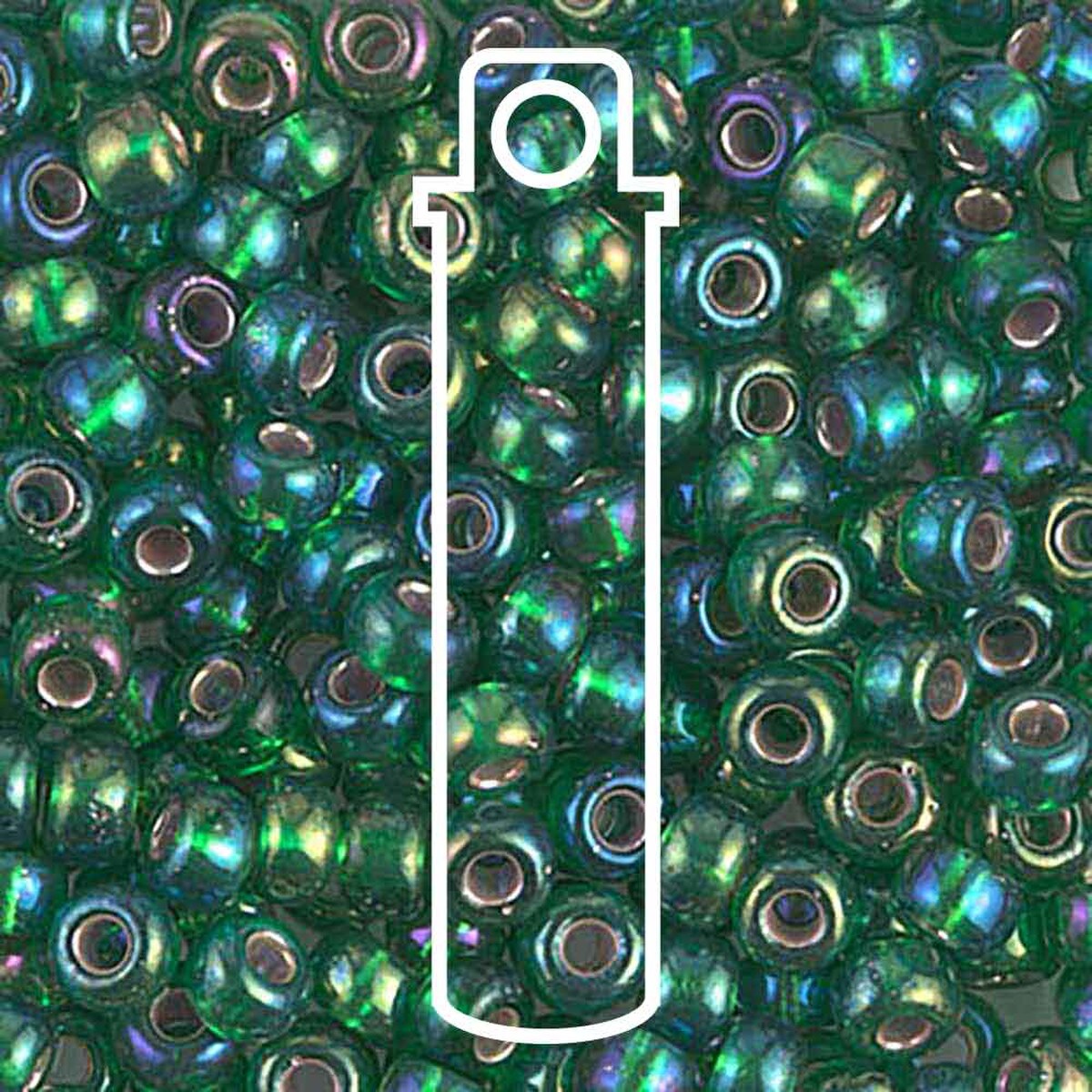 Miyuki Japanese Seed Beads Size 6/0 - Silver Lined Green Aurora Borealis (Color #91016)