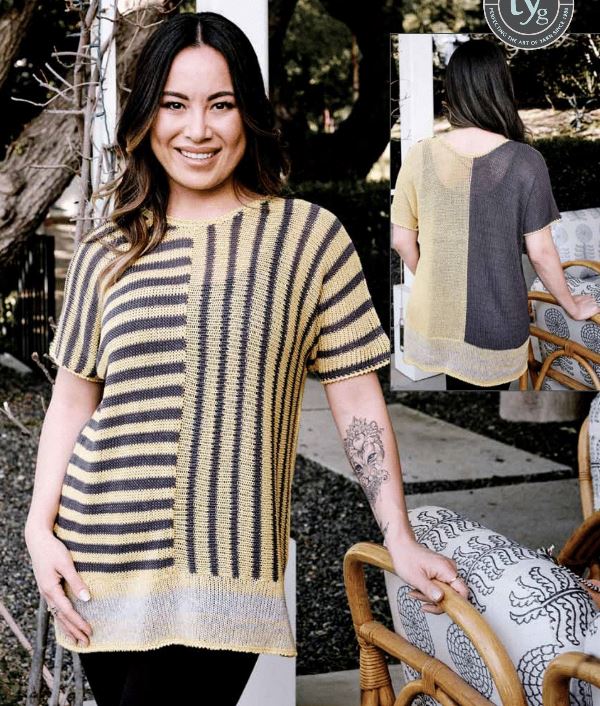 A Lana Grossa Solo Lino & Basis Pattern - Multi Directional Striped Oversized T-Shirt 6400x (PDF File)