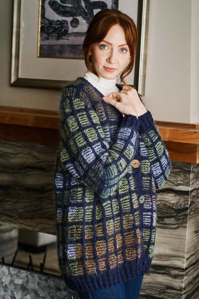 A Trendsetter Indulge & Lana Grossa Cool Merino Pattern - #6500-G Flipped Box Cable Bordered Cardigan (PDF)