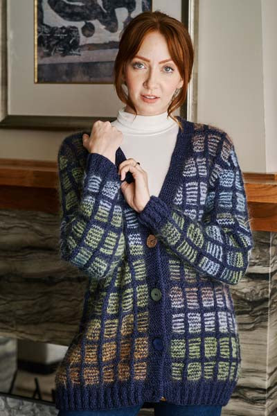 A Trendsetter Indulge & Lana Grossa Cool Merino Pattern - #6500-G Flipped Box Cable Bordered Cardigan (PDF)