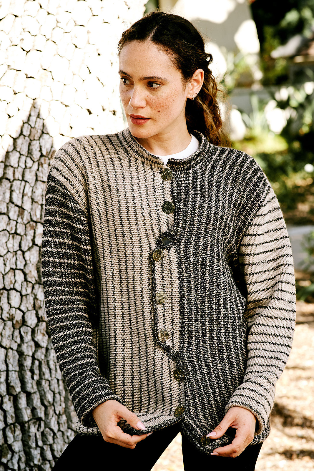 A Trendsetter Milos Pattern - #6500N Reverse Tab Closure Striped Cardigan (PDF)