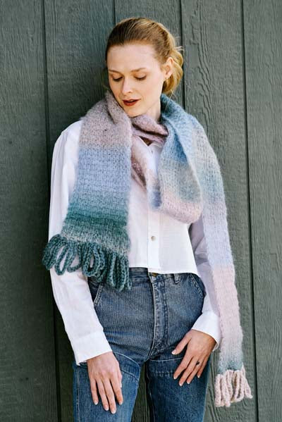 A Trendsetter Indulge & Soffio Pattern - #6601-M Loop Fringe Tunisian Crochet Scarf (PDF)