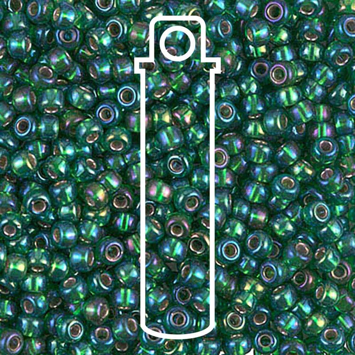Miyuki Japanese Seed Beads Size 8/0 - Silver Lined Green Aurora Borealis (Color #91016)