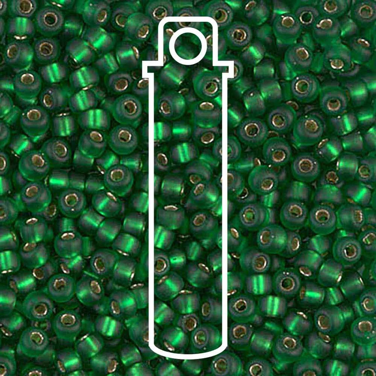 Miyuki Japanese Seed Beads Size 8/0 - Matte Silver Lined Green (Color #916F) 22 Gram Tube