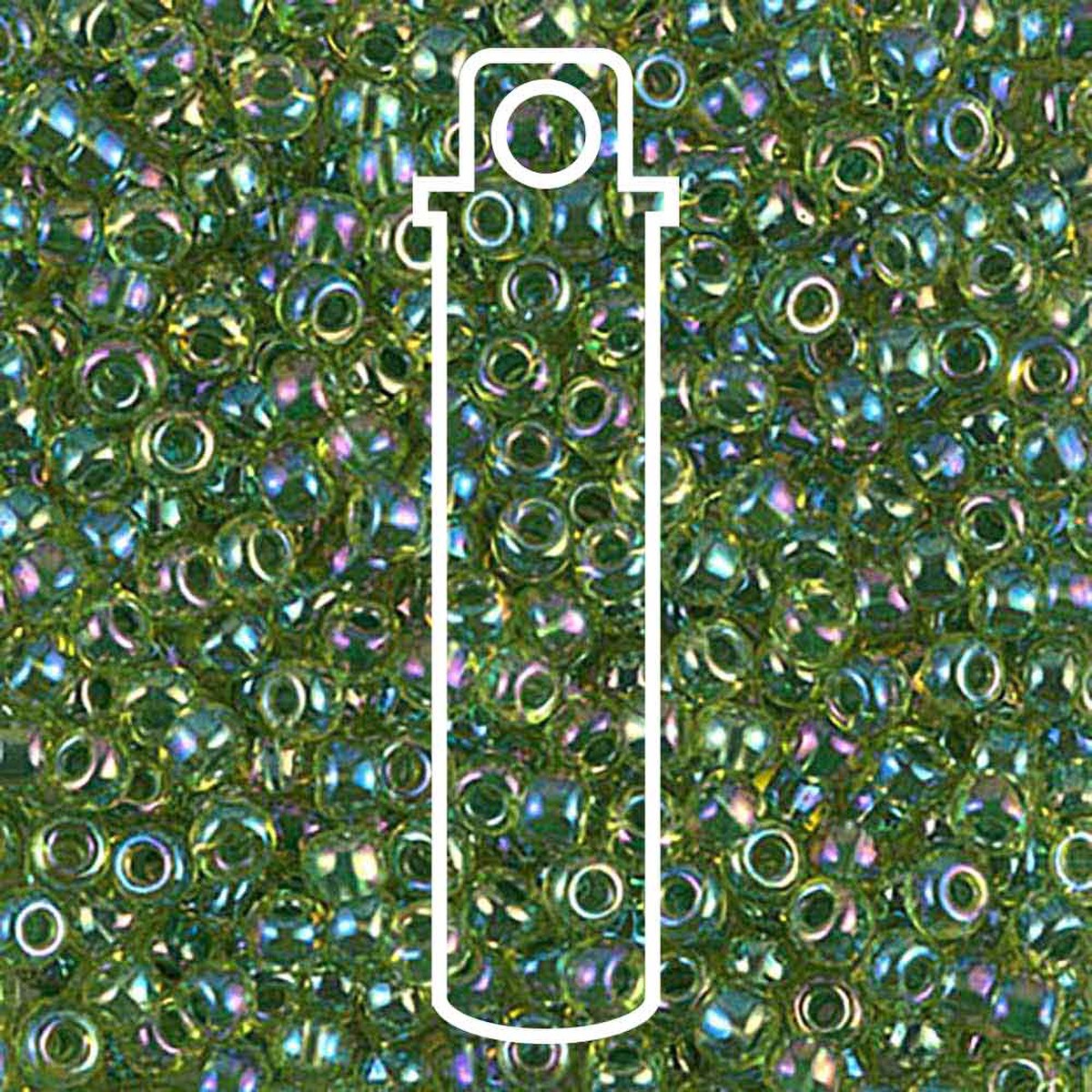 Miyuki Japanese Seed Beads Size 8/0 - Green Lined Chartreuse Aurora Borealis (Color #9341)