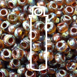 Miyuki Japanese Seed Beads Size 8/0 -Round Picasso Transparent Light Smoky Topaz (Color #94505)