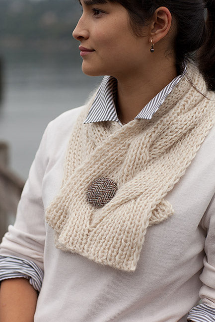 A Churchmouse Yarns and Teas Pattern - Reversible Cable Neck Wrap & Scarf (PDF) Knitting Pattern on sale at Little Knits