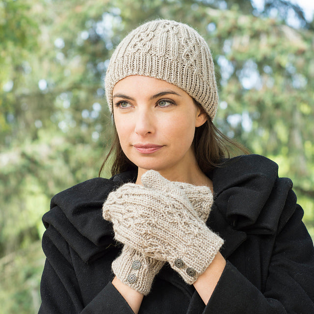 A FREE Cascade 220 Pattern - Celtic Cable and Rib Beanie & Mittens (PDF) knitting pattern on sale at Little Knits