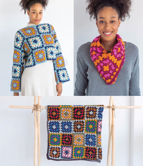 A FREE Katia Instagranny Crochet Patterns - Mini Pullover/Scarf/Blanket (PDF) free crochet pattern at Little Knits