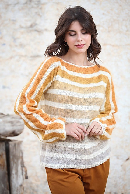 A FREE Laines du Nord Poema Mohair & Spring Wool Pattern - Striped Glam Sweater (PDF) knitting pattern on sale at Little Knits