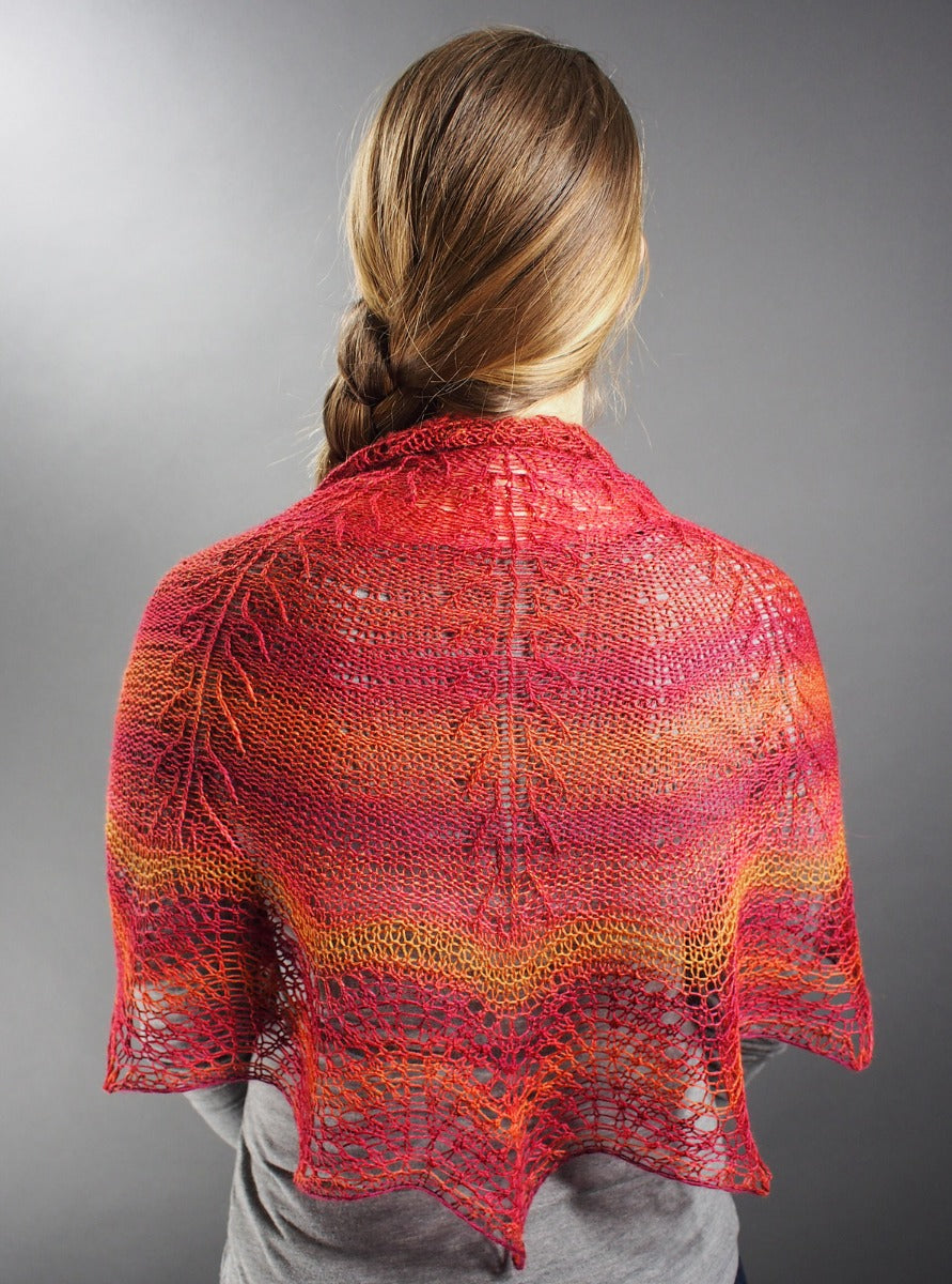 A FREE Painted Desert Pattern - Tree & Feather Shawl (PDF) a Free Shawl Knitting Pattern at Little Knits