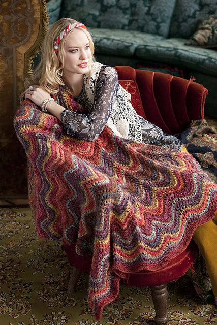 A Noro Silk Garden Yarn Pattern - Feather-and-Fan Lace Blanket (PDF) on Sale at Little Knits