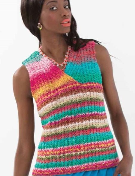 A Noro Taiyo Pattern - Crossover Vest Pullover (PDF) knitting pattern on sale at Little Knits