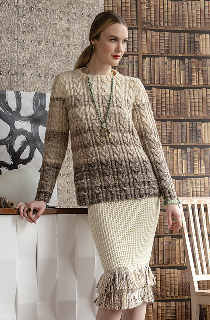 A Noro Tennen Pattern -  Gradient Cable Pullover (PDF) knitting pattern on sale at Little Knits