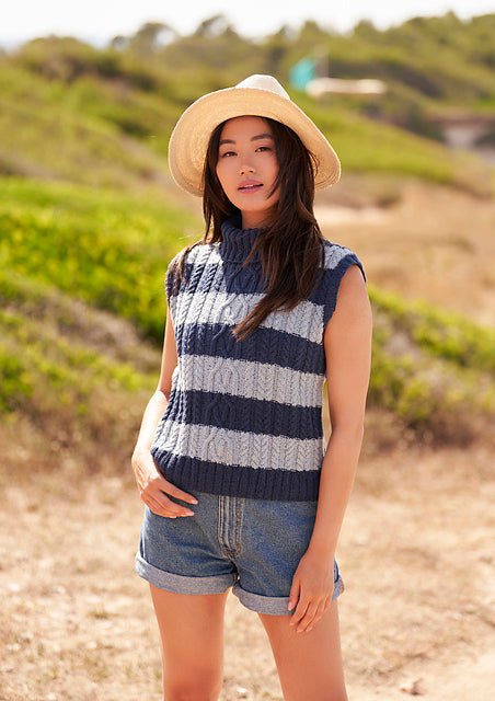 A Rowan Denim Revive Pattern - Cockle Vest (PDF) knitting pattern on sale at Little Knits