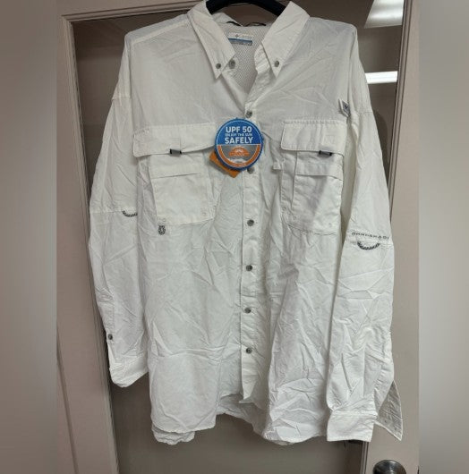 NWT Columbia Men's PFG Bahama II Long Sleeve Shirt White XXL