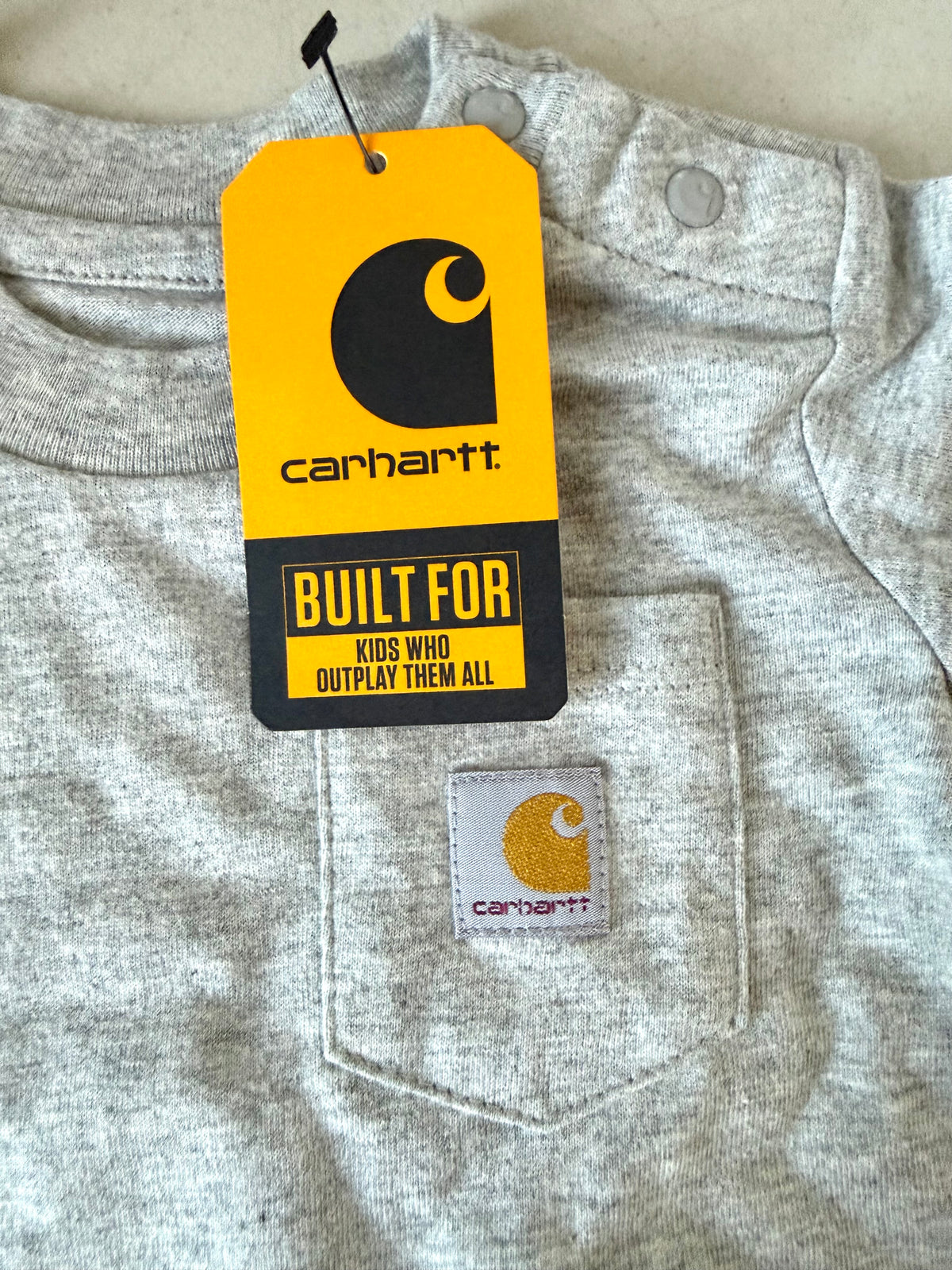 New, Carhartt unisex-baby Short-Sleeve Bodysuit with Logo Pocket, 3 Months