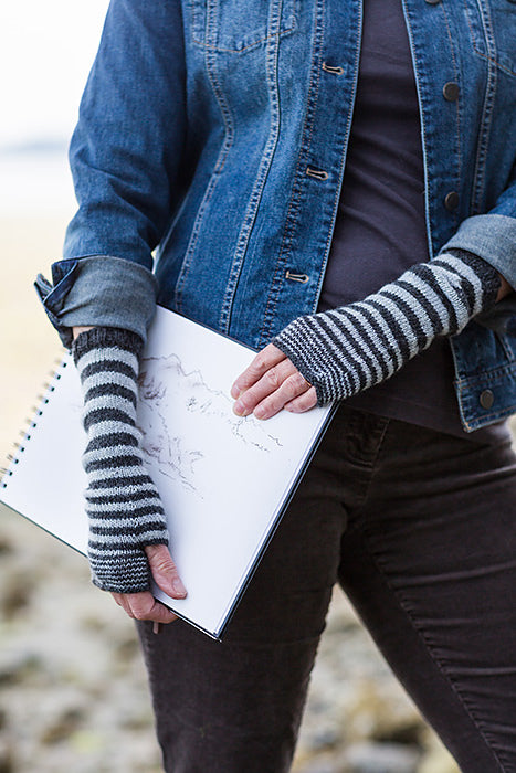 A Churchmouse Yarns and Teas Pattern - Accelerating Stripes Fingerless Gloves & Cowl (PDF)