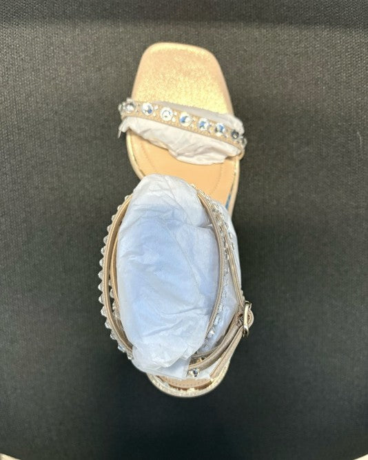Jewel Badgley Mischka Hosana Stiletto w/ Gemstone Strap Champagne Size 10