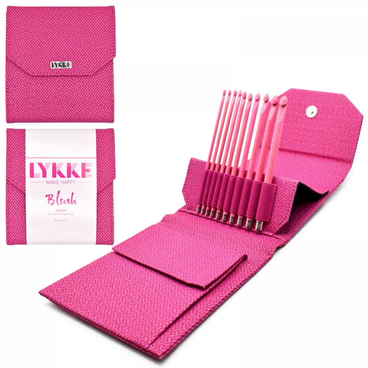 LYKKE Blush 6 Inch Crochet Hook Set - Magenta Basketweave Case