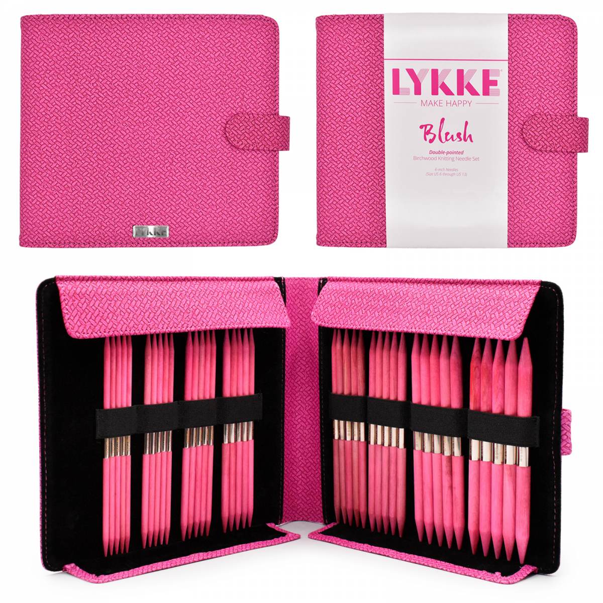 LYKKE Blush 6-inch Double Point Needle Large Set - Magenta Basketweave Case