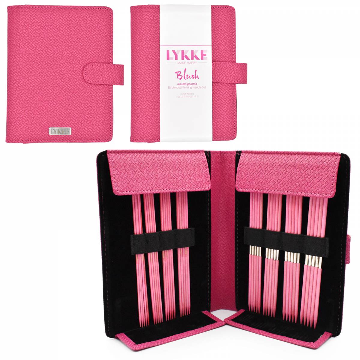 LYKKE Blush 6-inch Double Point Needle Small Set - Magenta Basketweave Case