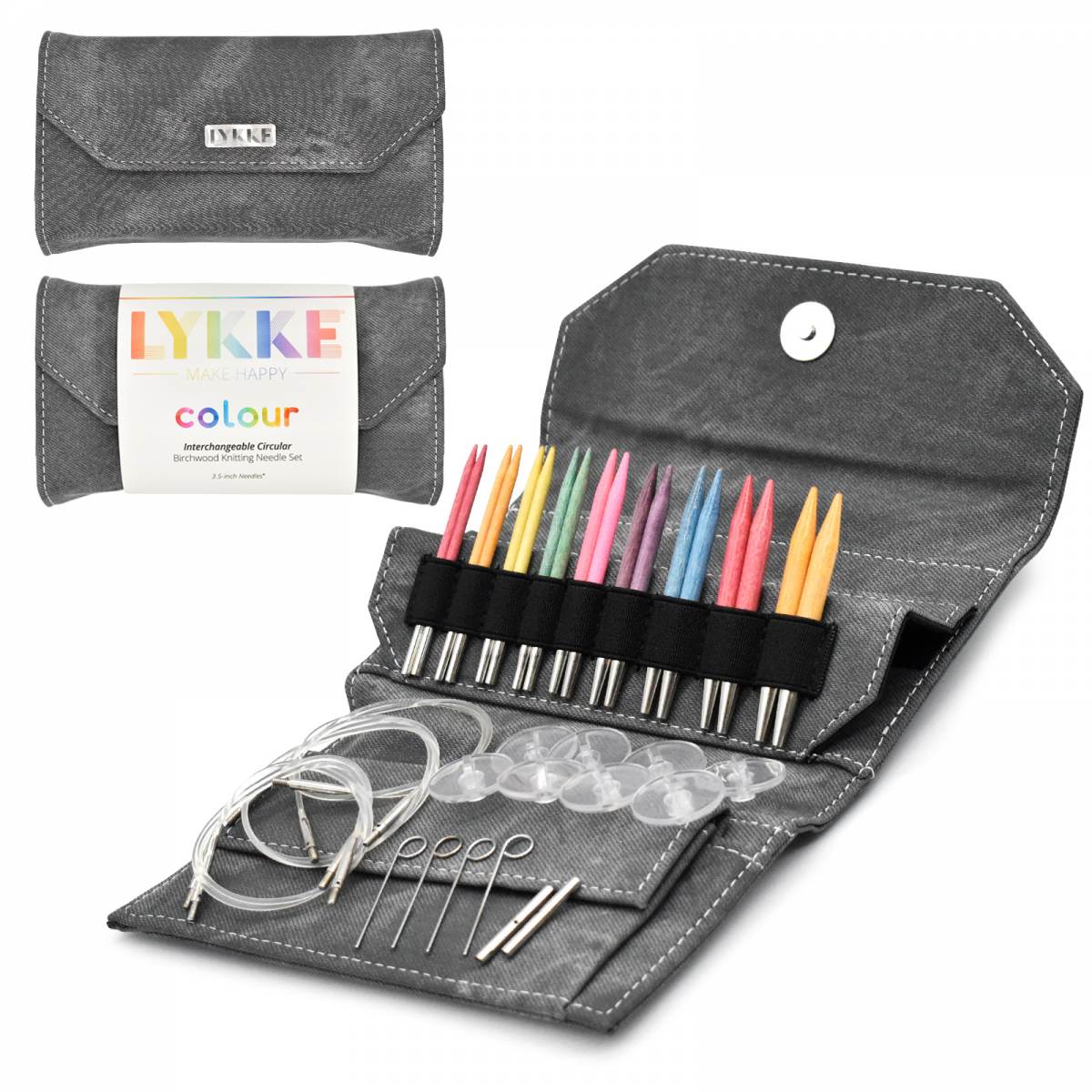 LYKKE Colour 3.5" Interchangeable Needle Set in Grey Denim Effect Snap Case