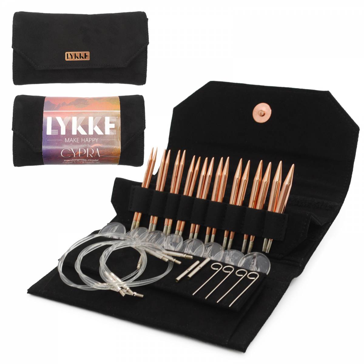 LYKKE CYPRA 3.5 Inch Interchangeable Circular Knitting Needle Set - Black Vegan Suede Case
