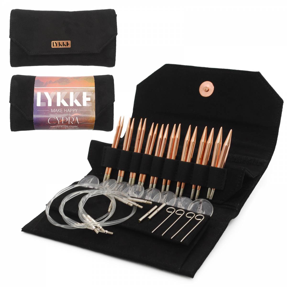 LYKKE CYPRA 3.5 Inch Interchangeable Circular Knitting Needle Set Black Vegan Suede Case