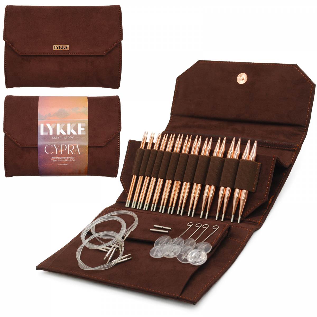 LYKKE Cypra 5" Interchangeable Circular Set - Brown Vegan Suede Case