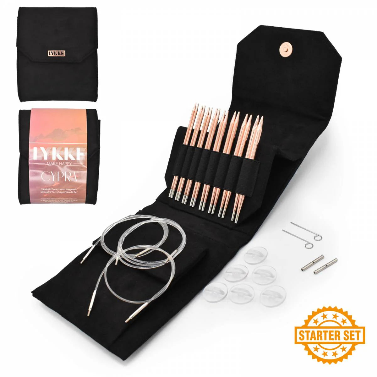 LYKKE Cypra 5 Inch Interchangeable Circular Starter Set - Black Vegan Suede Case