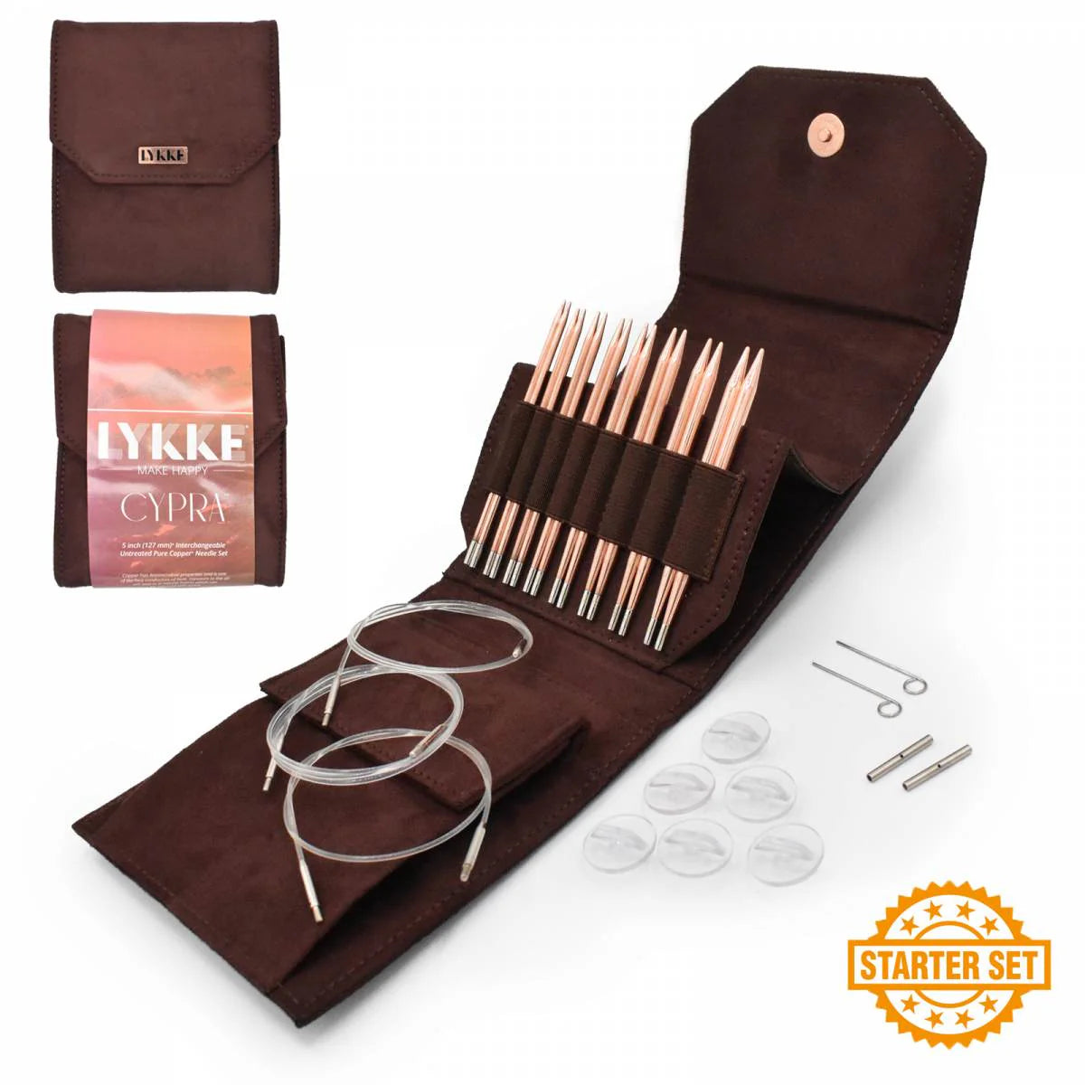 LYKKE Cypra 5 Inch Interchangeable Circular Starter Set Brown Vegan Suede Case