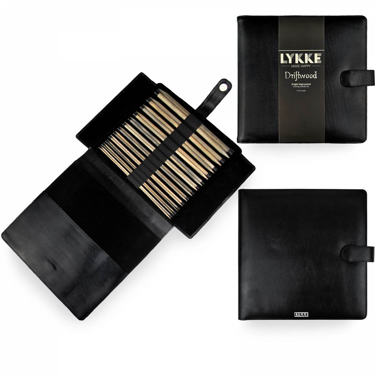 LYKKE Driftwood 10-inch Straight Needle Set - Black Faux Leather Case