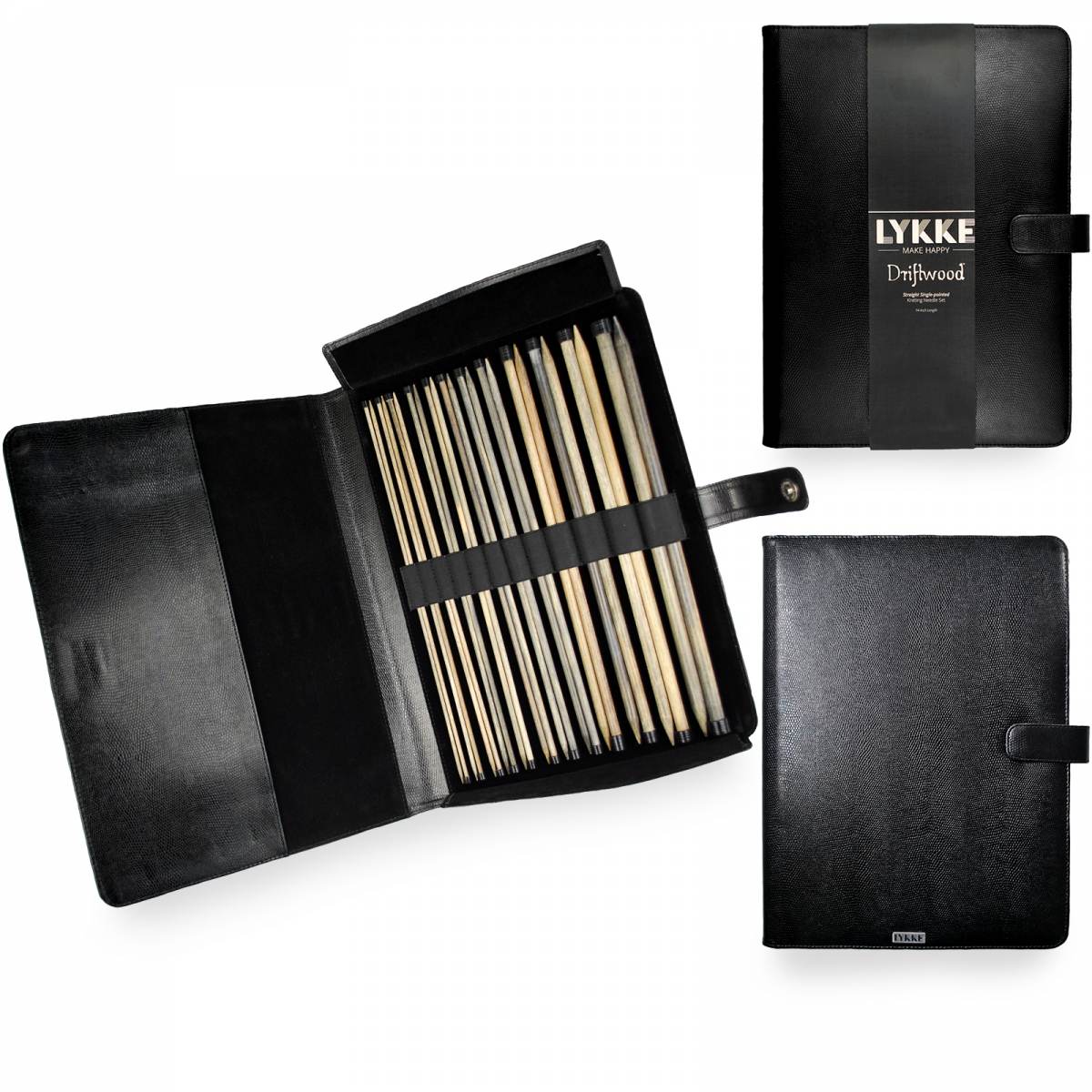 LYKKE Driftwood 14-inch Straight Needle Set - Black Faux Leather Case