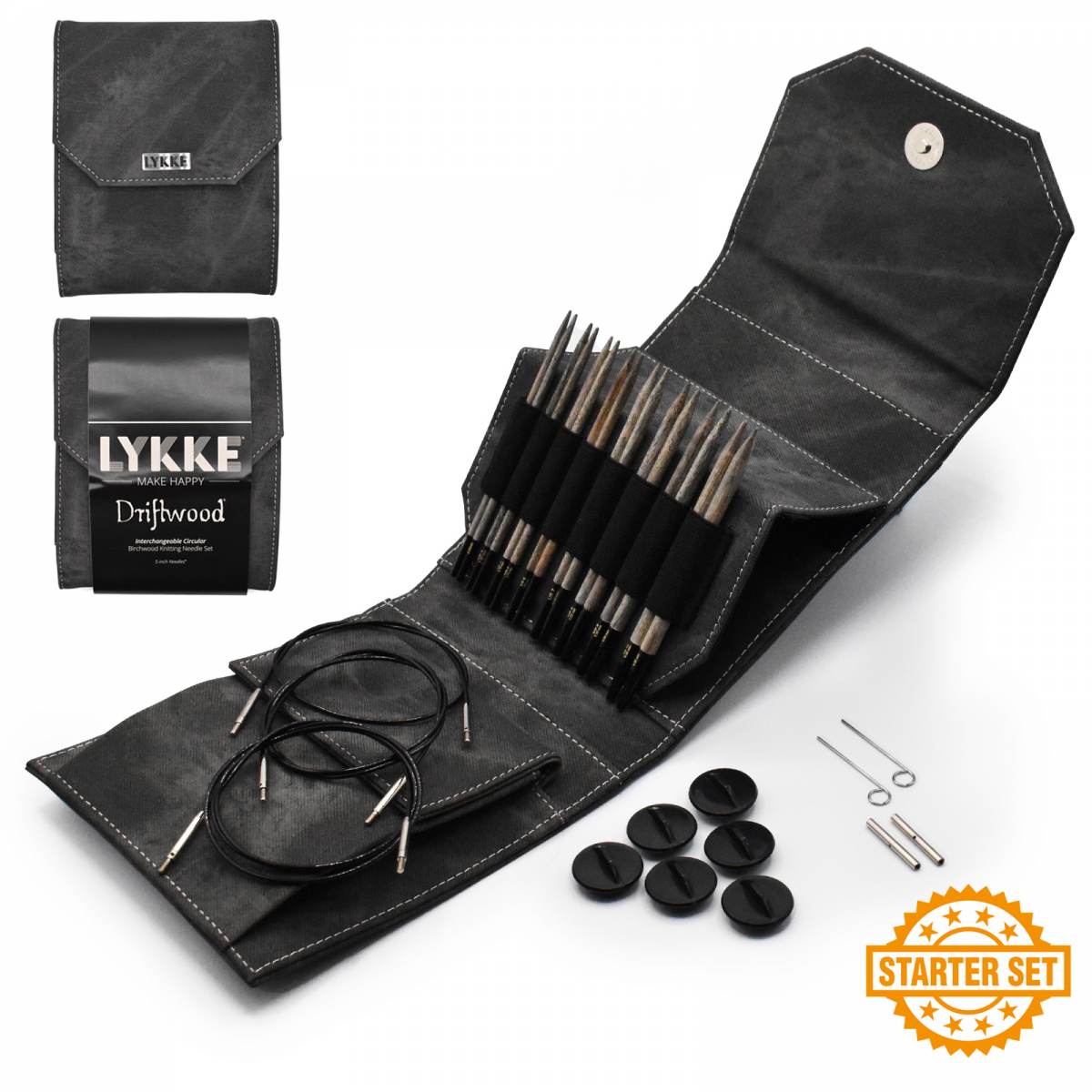 LYKKE Driftwood 5 Inch Interchangeable Circular Starter Set - Grey Denim Case