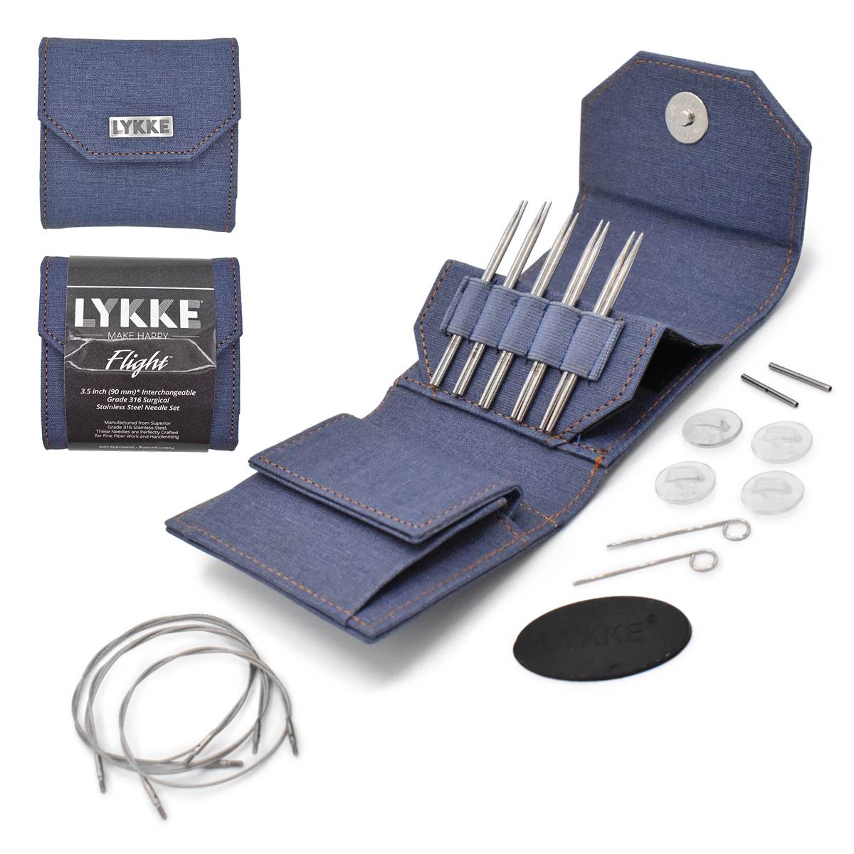 LYKKE Flight Stainless Steel 3.5" MINI Interchangeable Needle Set - Denim Faux Waxed Canvas